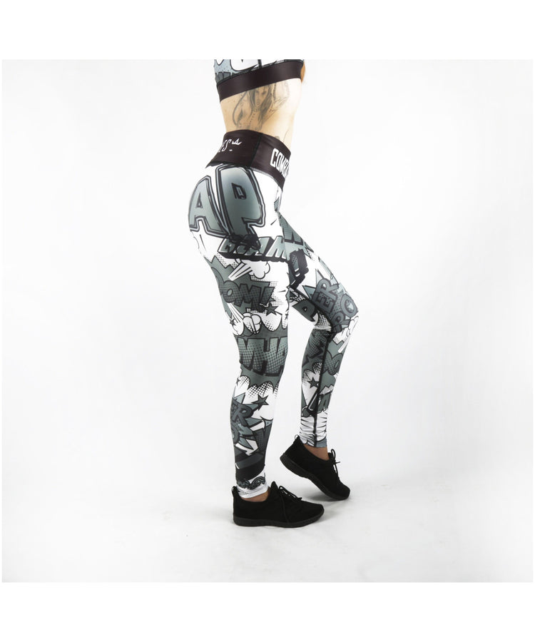 Combat Dollies Black & White Comic Fitness Leggings | GymWear UK