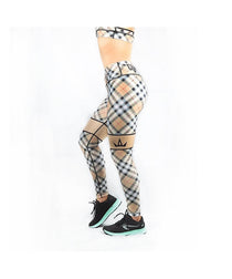 Combat Dollies Plaid Fitness Leggings Beige GymWear UK