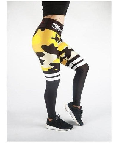 Combat Dollies Yellow Camo Stripe Fitness Leggings